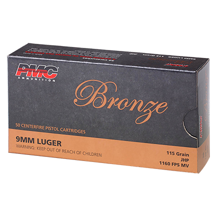 PMC Bronze Handgun Ammunition 9mm Luger 115 gr. JHP 1160 fps 50/ct