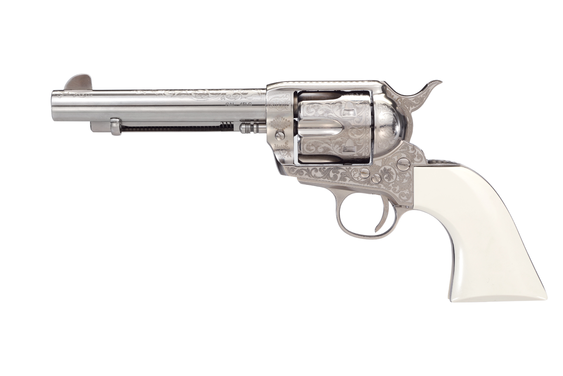 Taylors & Company 1873 Outlaw Legacy Handgun .45 Colt 6rd Capacity 5.5" Barrel Engraved Nickel with White
