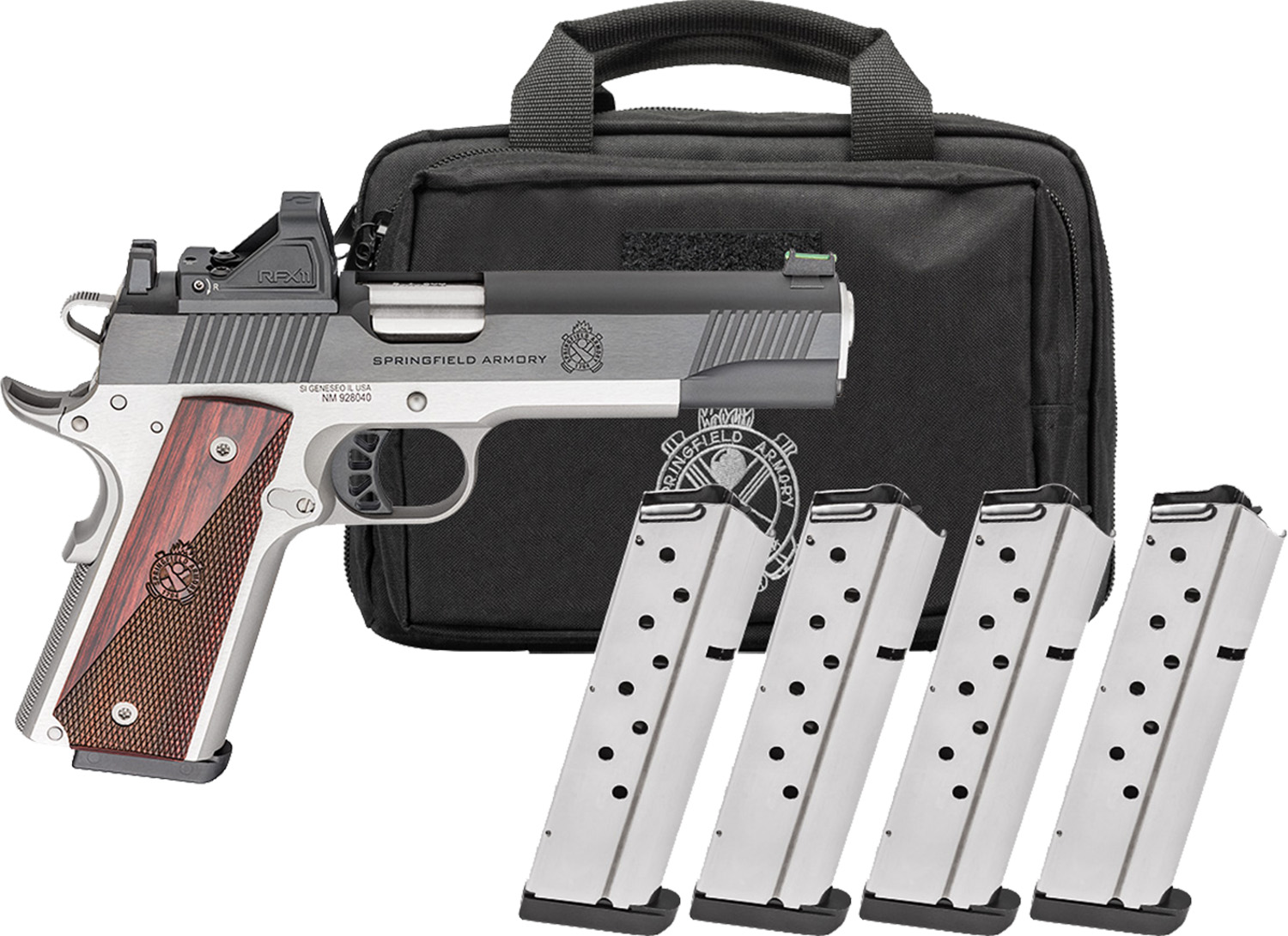 Springfield Gear Pac 1911 Ronin AOS Handgun 9mm Luger 9rd Magazines(4) 5" Barrel Green Dot & Bag