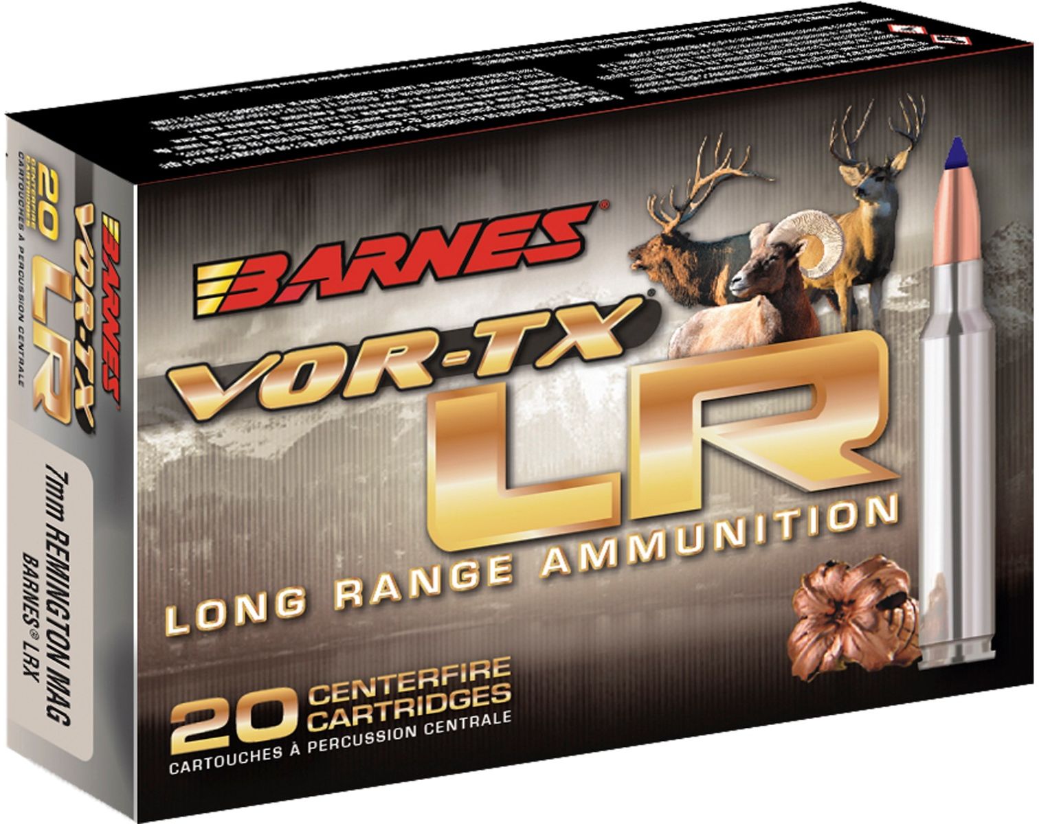 Barnes VOR-TX Long Range Rifle Ammunition 7mm Rem Ultra Mag LRX-BT 3350 fps 20/ct