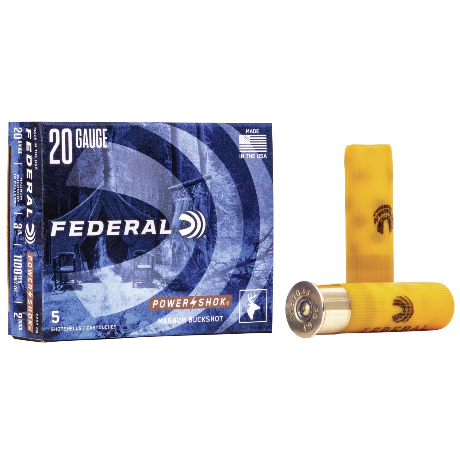 Federal Power-Shok Buckshot Shotshells 20 ga 3" 18 plts #2B 1100 fps 5/ct