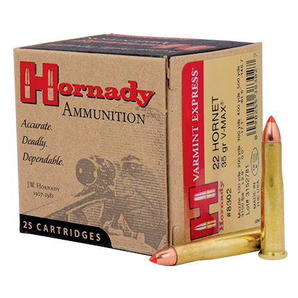 Hornady Varmint Express Rifle Ammunition .22 Hornet 35 gr V-MAX 3100 fps 25/ct