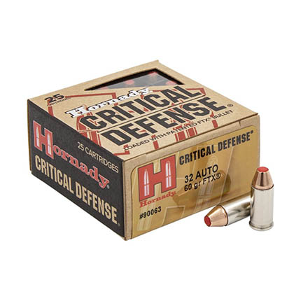 HORNADY CRITICAL DEFENSE 32AUTO 60G FTX 25RD BX 250RD CASE
