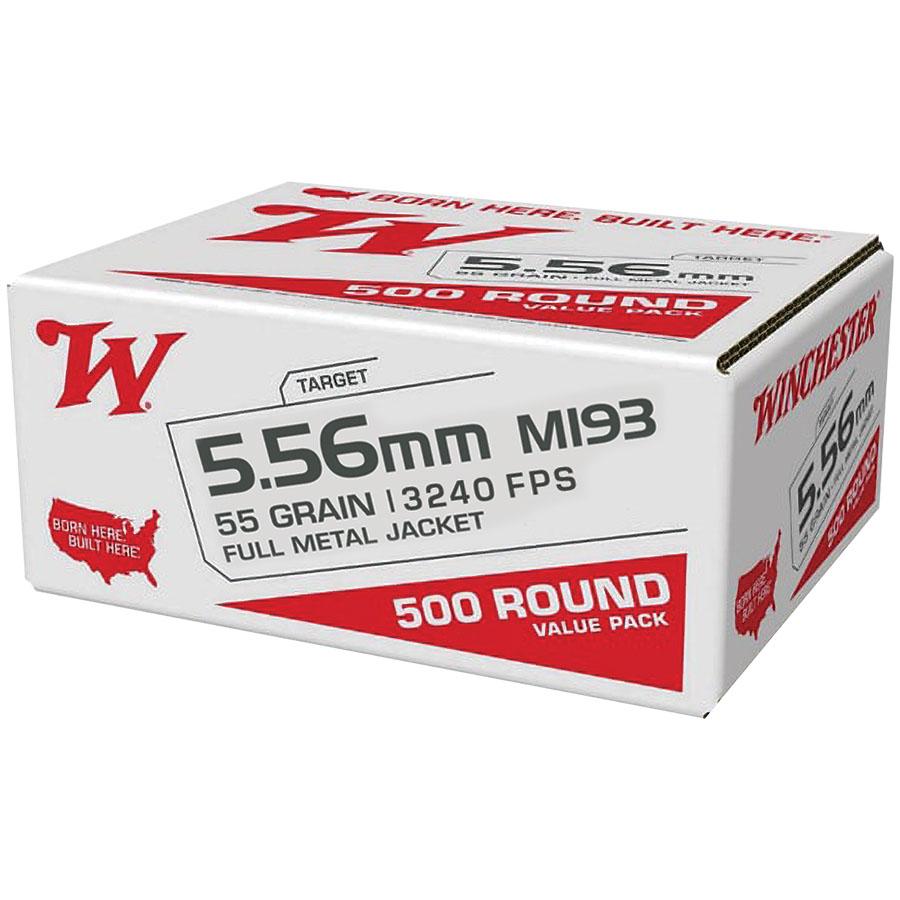 Winchester USA Lake City M193 Rifle Ammunition 5.56X45 NATO 55 gr. FMJ 3240 fps 500/ct Bulk