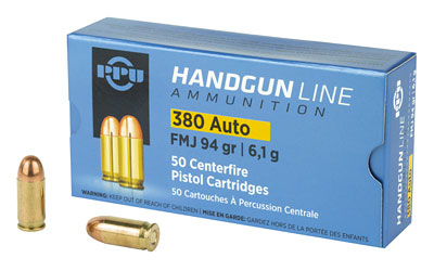 TRZ Trading Inc. PPU Handgun Ammunition .380 ACP 94 gr FMJ 951 fps 951 fps 50/ct