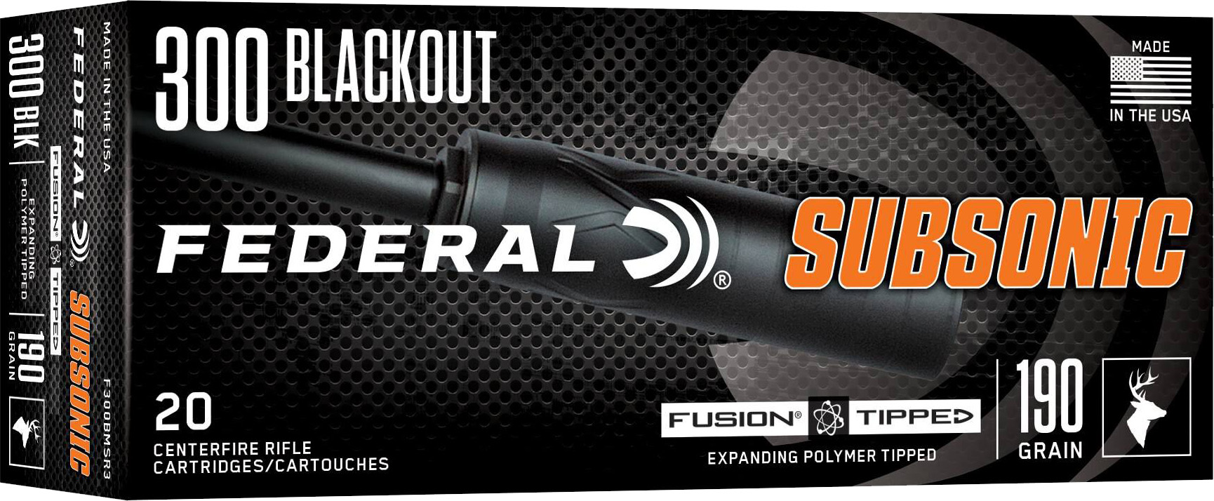 Federal Fusion Tipped Rifle Ammunition 300 Blackout 190gr PT 1050 fps 20/ct