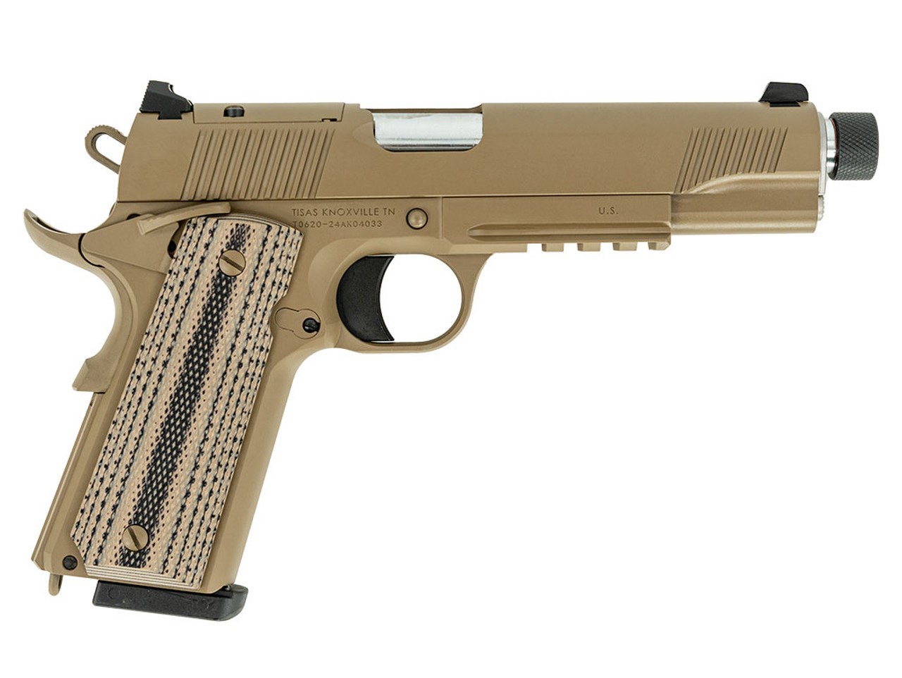 Tisas 1911 B45RGD TH Raider Handgun .45 ACP 8rd Magazines(2) 5.5" Threaded Barrel FDE Cerakote