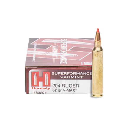 Hornady SuperFormance Ammunition .204 Ruger 32 gr V-MAX 4225 fps - 20/ct