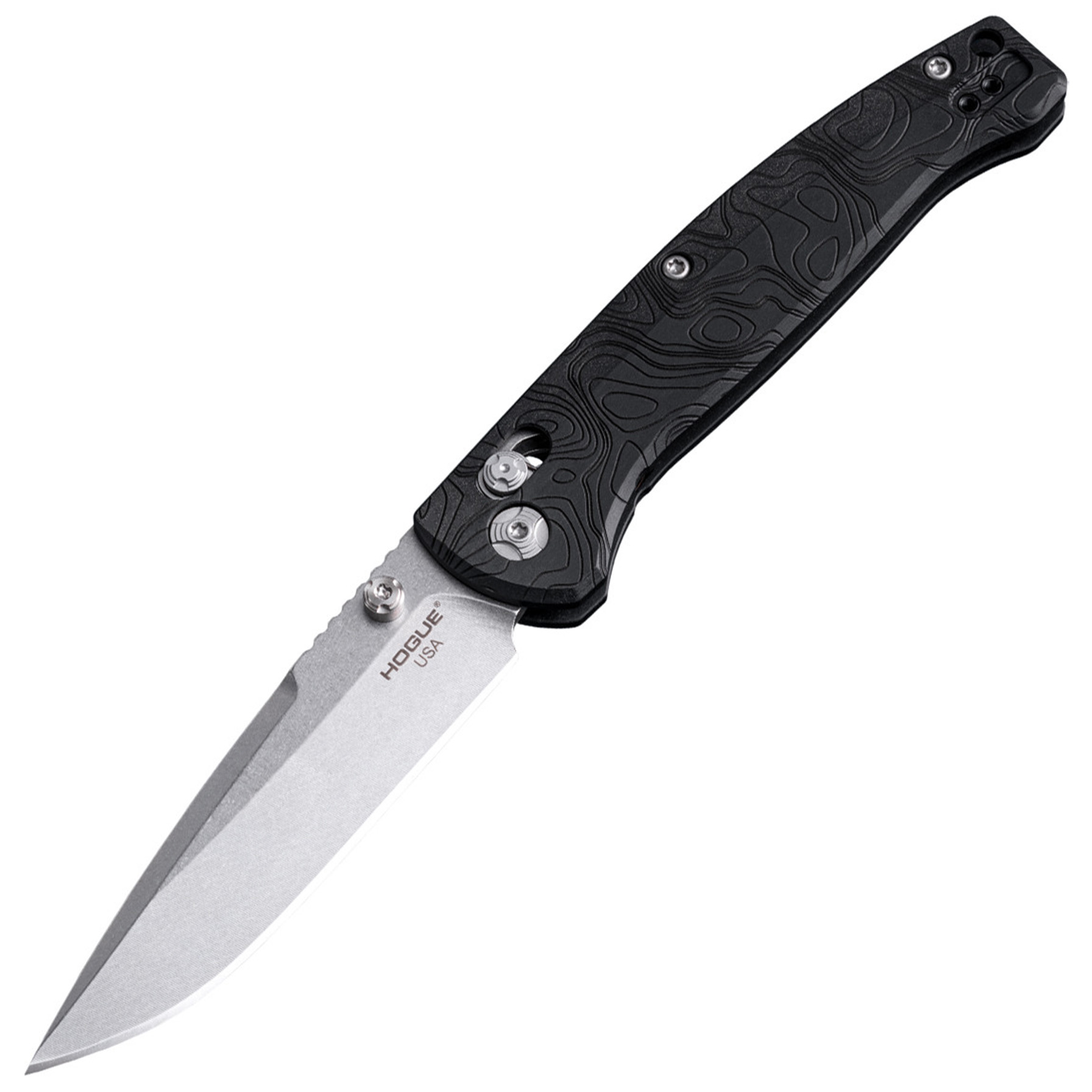 Hogue Mysto Folder Knife 3-2/5 Drop Point Blade Black Diamond Metal