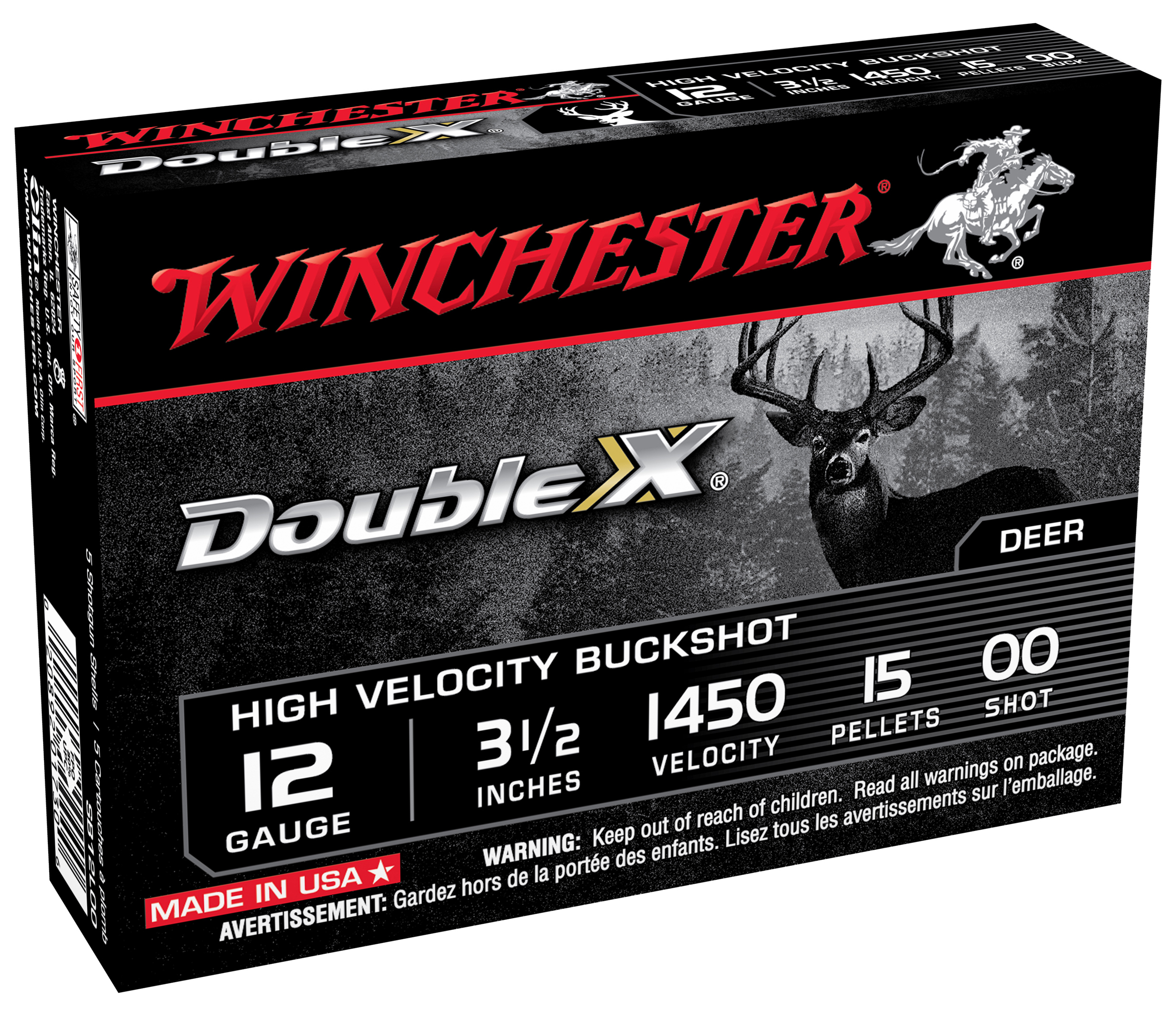 Winchester Double X High-Velocity Buckshot Shotshell 12 ga 3-1/2" 15 plts #00 1450 fps 5/ct
