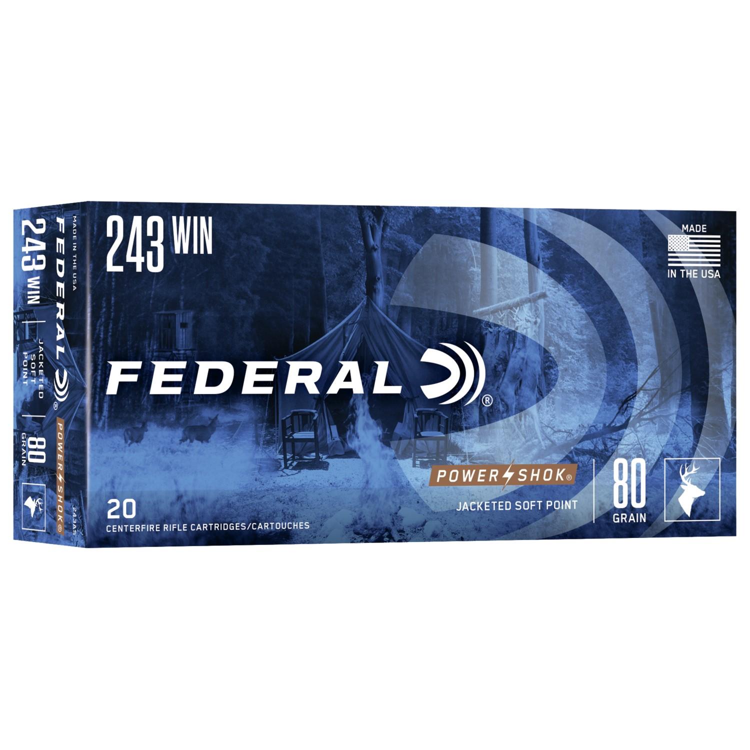 Federal Power-Shok Rifle Ammunition .243 Win 80 gr SP 3330 fps 20/ct