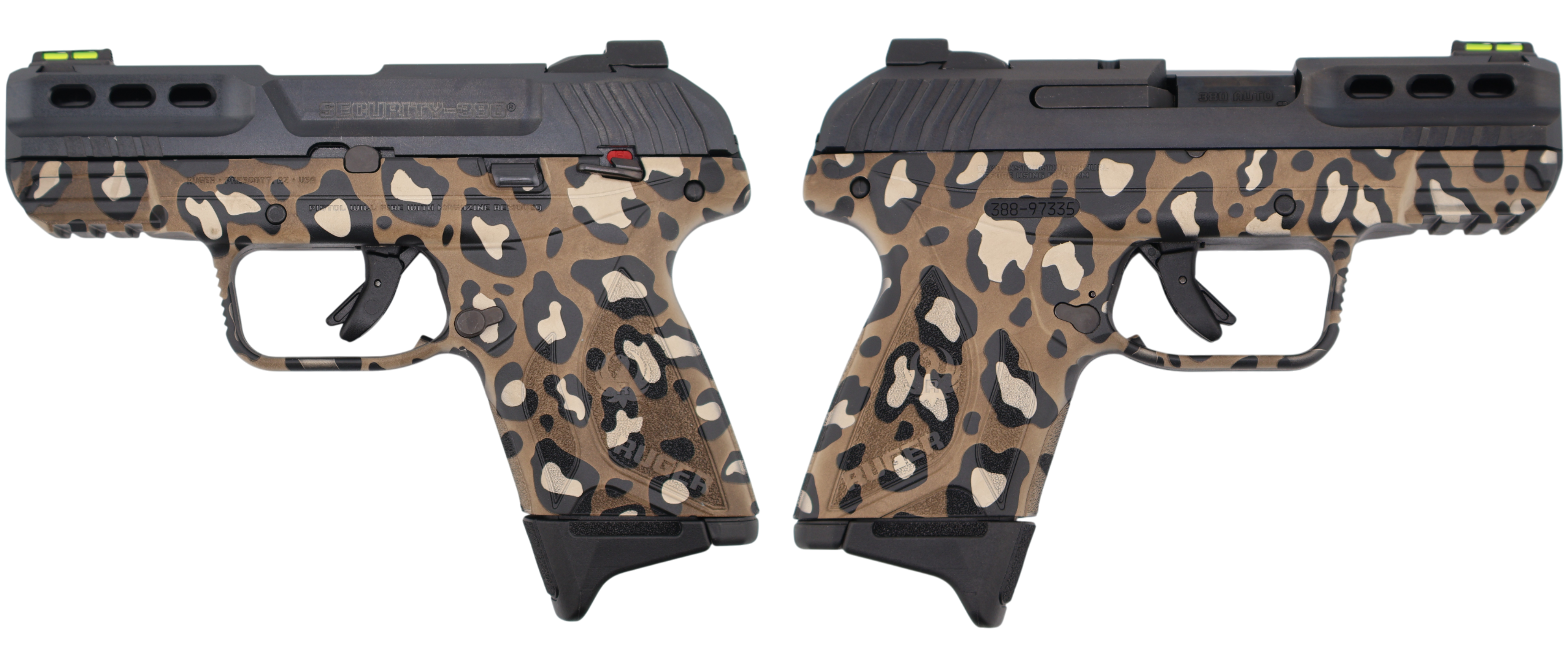 RUGER SECURITY 380ACP LEOPARD PRINT PSTL 3.42"BBL BLK 2-10RD MAGS