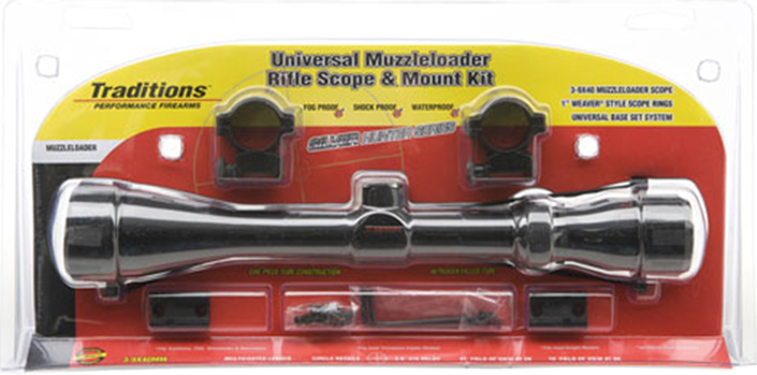 Traditions Muzzleloader Rifle Scope and Mount Kit 3-9x40 Matte Scope Medium Rings and Two-Piece Base A1171
