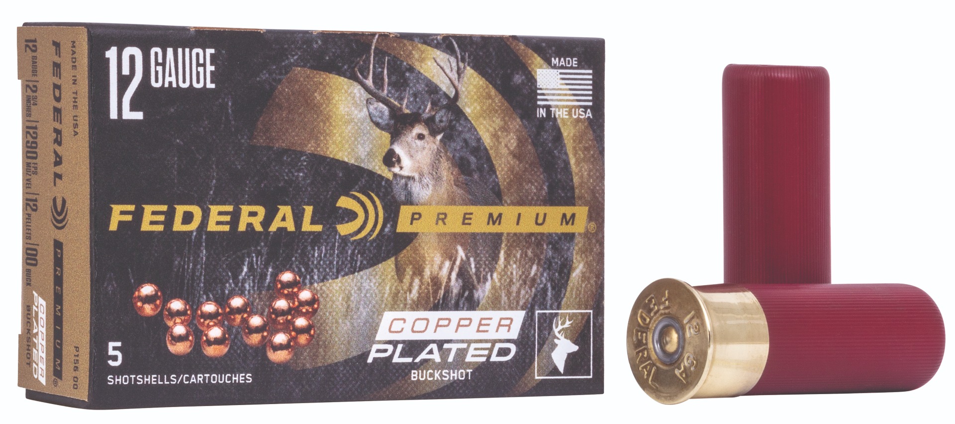 Federal Premium Vital-Shok Shotshells 12 ga 2-3/4" 12 plts #00 1290 fps 5/ct