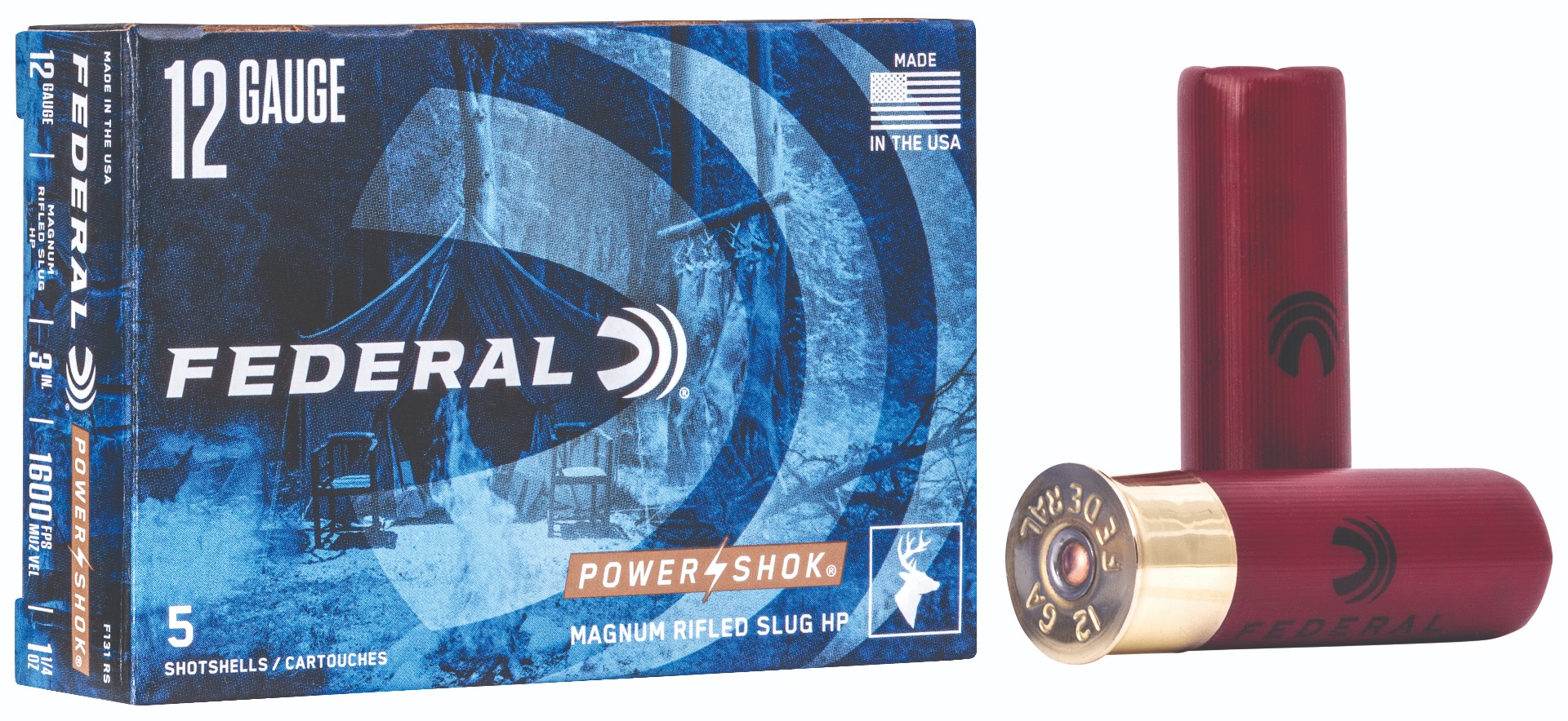 Federal Power-Shok Rifled Slug shotshells 12 ga 3" 1 1/4 oz Slug 1600 fps 5/ct