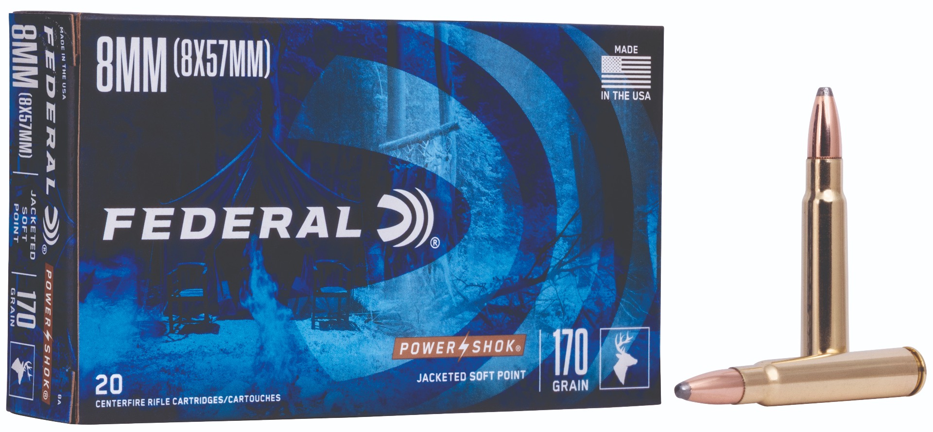 Federal Power-Shok Rifle Ammunition 8x57mm 170 gr SP 2250 fps - 20/ct