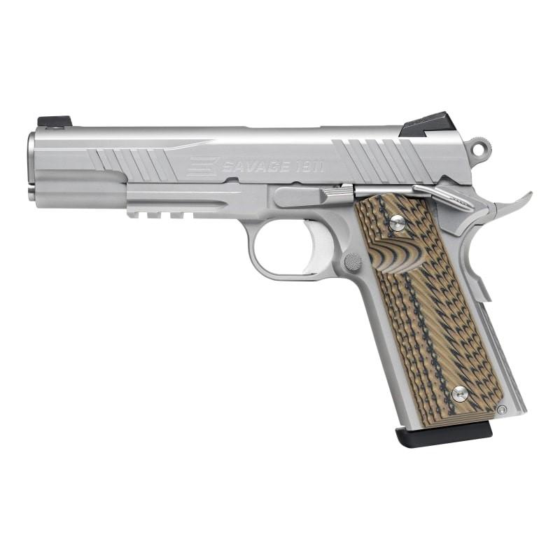 Savage 1911 Gov't Style Handgun .45 Auto 8rd Magazines (1) 5" Barrel Stainless Steel with Rail - DEMO