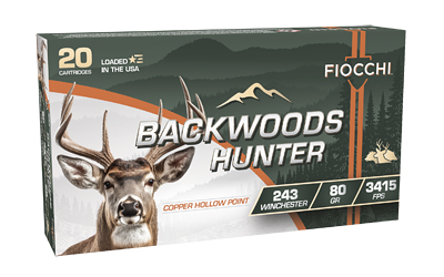 Fiocchi Backwoods Hunter Rifle Ammunition 243 Win 80gr CHP 3415 fps 20/ct
