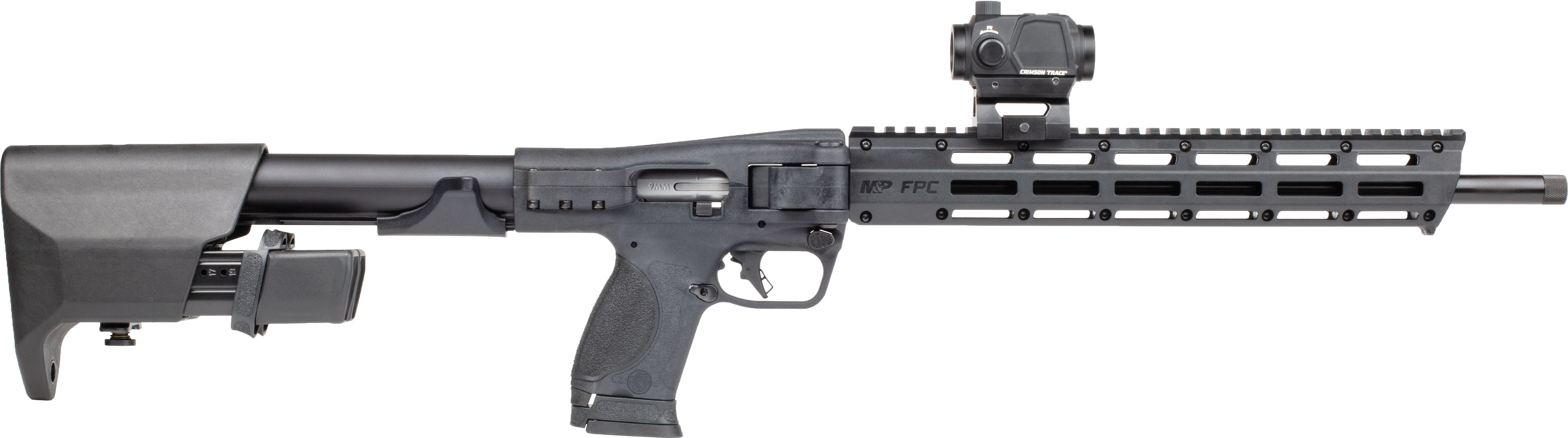 Smith & Wesson M&P FPC Rifle 9mm Luger 17rd (1) & 23rd (2) Magazines 16.25" 1/2x28 Threaded Barrel Black with Crimson Trace Red Green Dot Optic