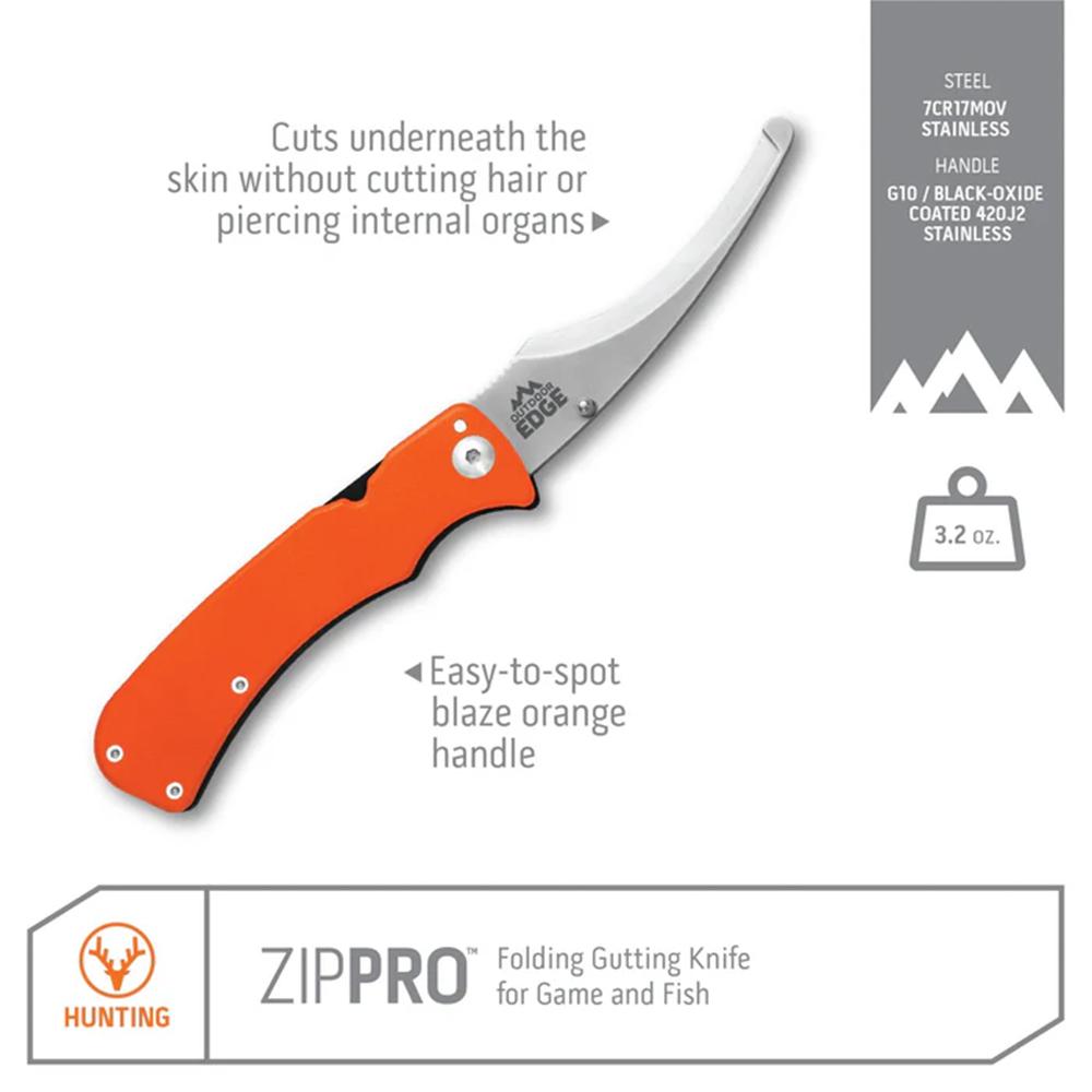 Outdoor Edge Zip-Pro Folding Gutting Knife with 3-1/2" Blade Orange