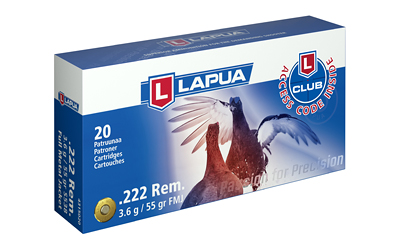 Lapua Rifle Ammunition .222 Rem 55gr FMJ 2887 fps 20/ct