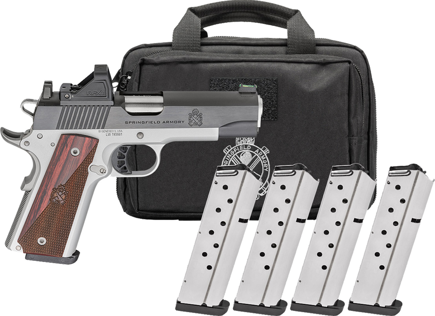 Springfield Gear Pac 1911 Ronin AOS Handgun 9mm Luger 9rd Magazines(4) 4.25" Barrel Green Dot & Bag