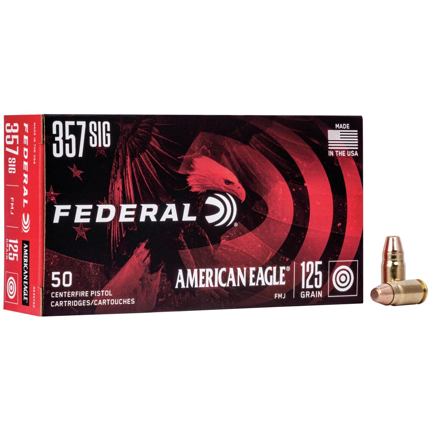 Federal American Eagle Handgun Ammunition .357 SIG 125 gr FMJ 1350 fps 50/ct