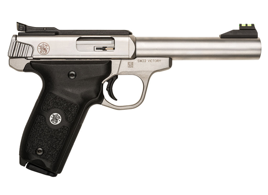 Smith & Wesson SW22 Victory Handgun .22 LR 10rd Magazines (2) 5.5" Barrel Silver with Black Grip CA Compliant