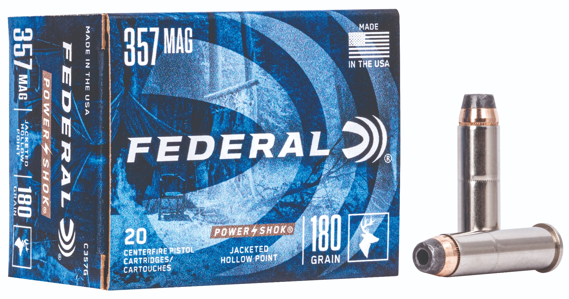 Federal Power-Shok Handgun Ammunition .357 Mag 180gr JHP 1080 fps 20/ct