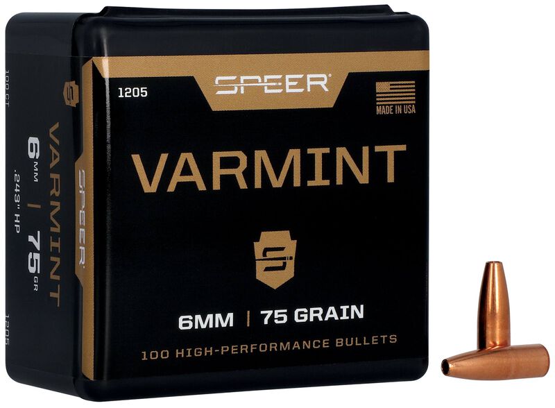 Speer Varmint Hollow Point Rifle Bullets 6mm .243" 75 gr HP 100/ct