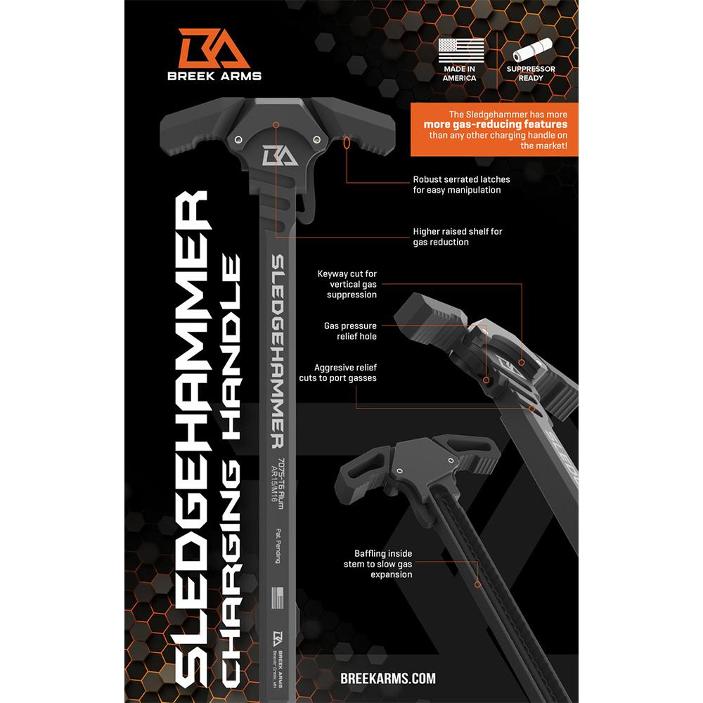 Breek Arms The Sledgehammer AR-15 Gas Blocking Charging Handle Black
