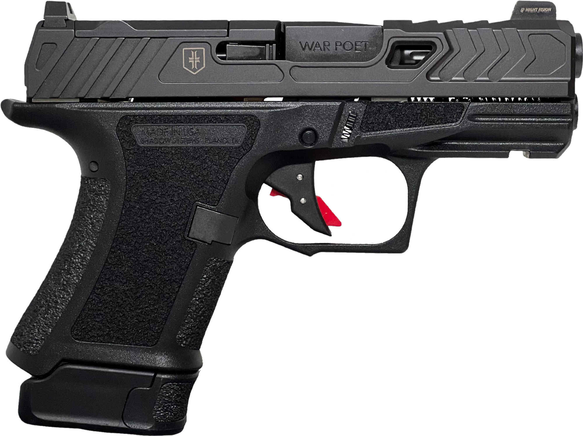 Shadow Systems CR920 War Poet Handgun 9mm Luger 10rd & 13rd Magazine 3.41 Barrel Black War Poet Slide Engraving with Night Sights