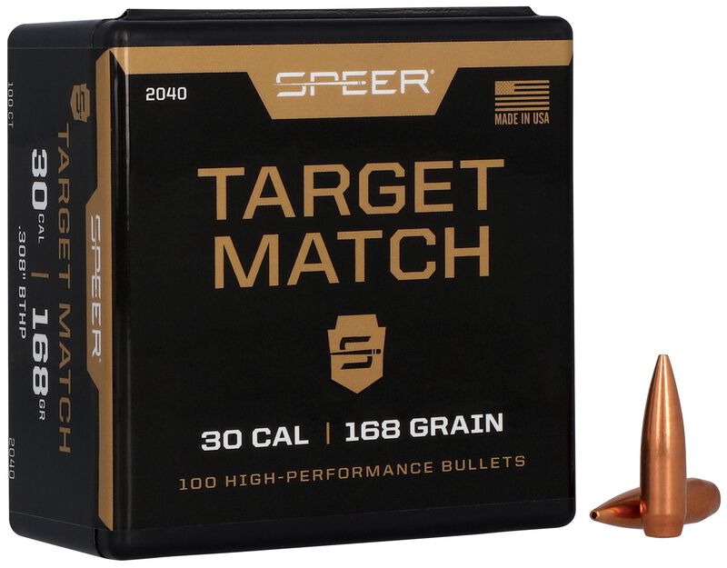 Speer Target Match Rifle Bullets .30 cal .308" 168 gr BTHP 100/ct