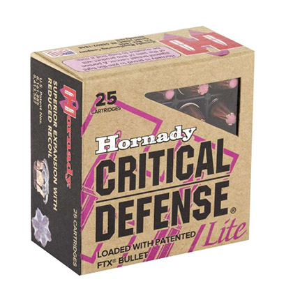 Hornady Critical Defense Lite Handgun Ammunition 9mm Luger 100 gr FTX 1125 fps 25/ct
