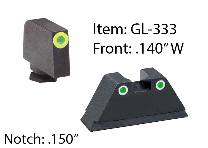 Ameriglo Amerigo Custom Combination Tall Suppressor Height Set - All Glock Models Except 42 43 / Front Tritium - Green / Front Outline - LumiGreen / Rear Trit