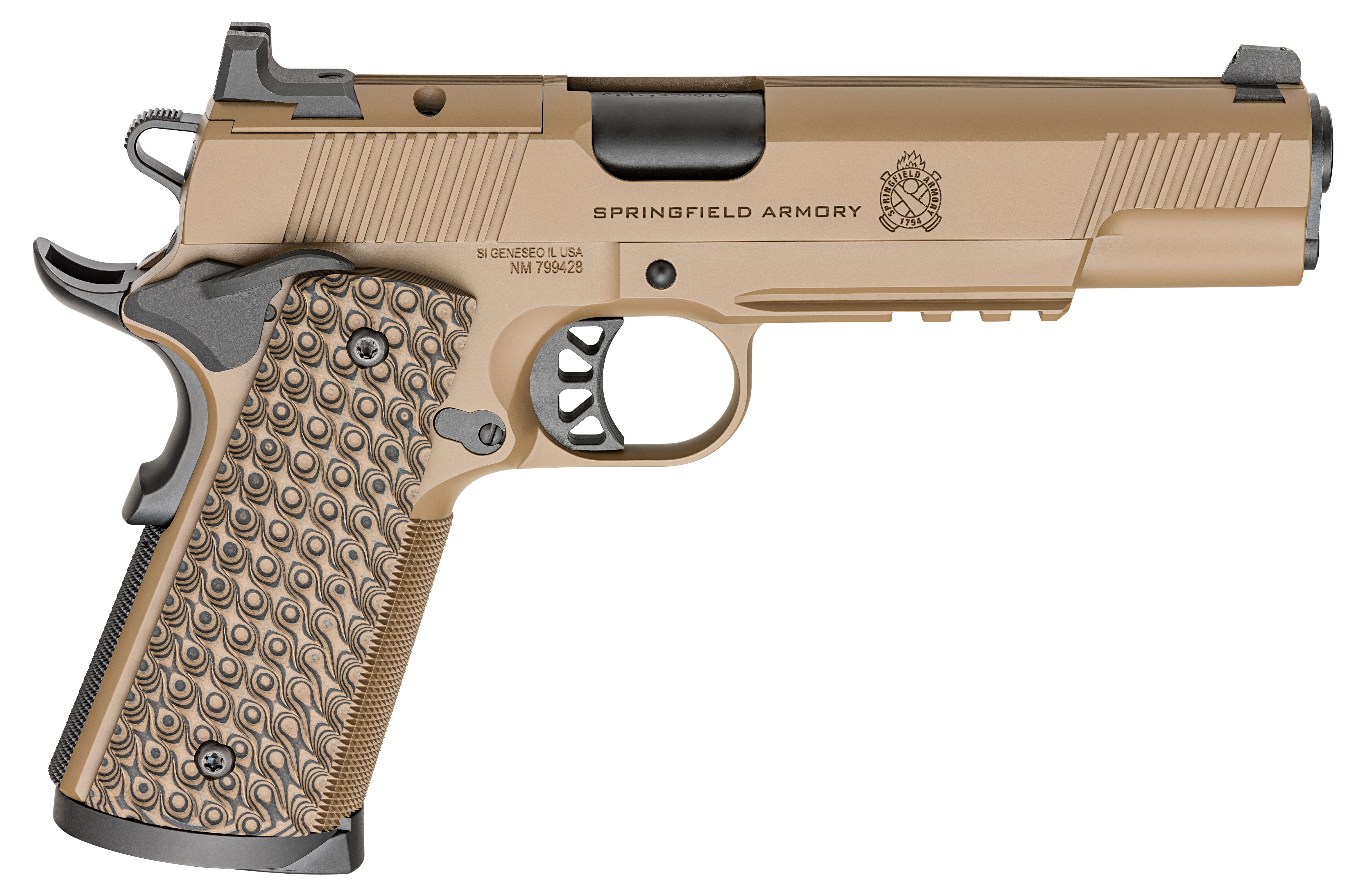 Springfield 1911 TRP AOS Coyote Handgun 9mm Luger 9rd Magazines(3) 5" Barrel Optic Cut and Light Rail