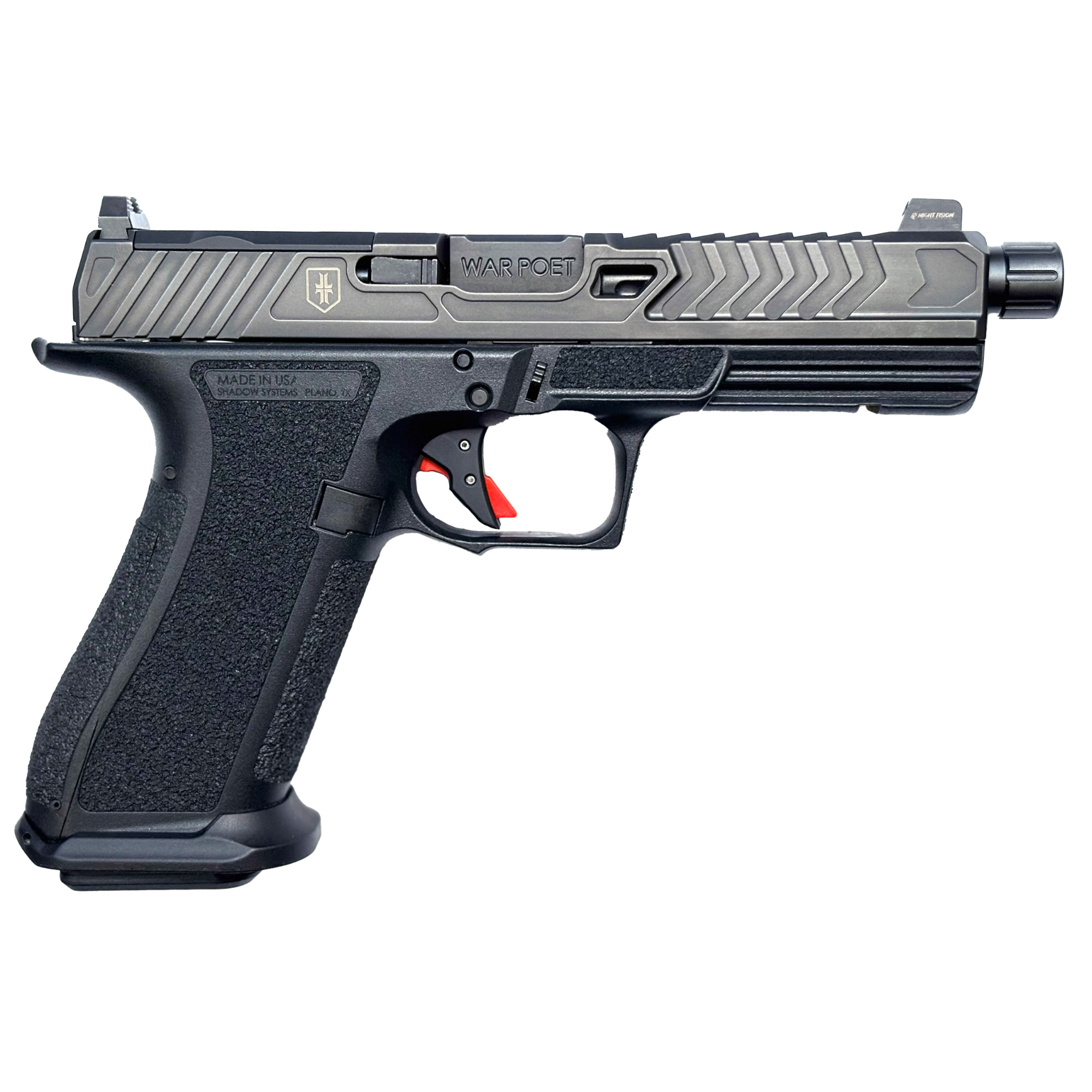 Shadow Systems DR920 War Poet Handgun 9mm Luger 17rd Magazines (2) 5" Threaded Barrel Black War Poet Slide Engraving with Night Sights
