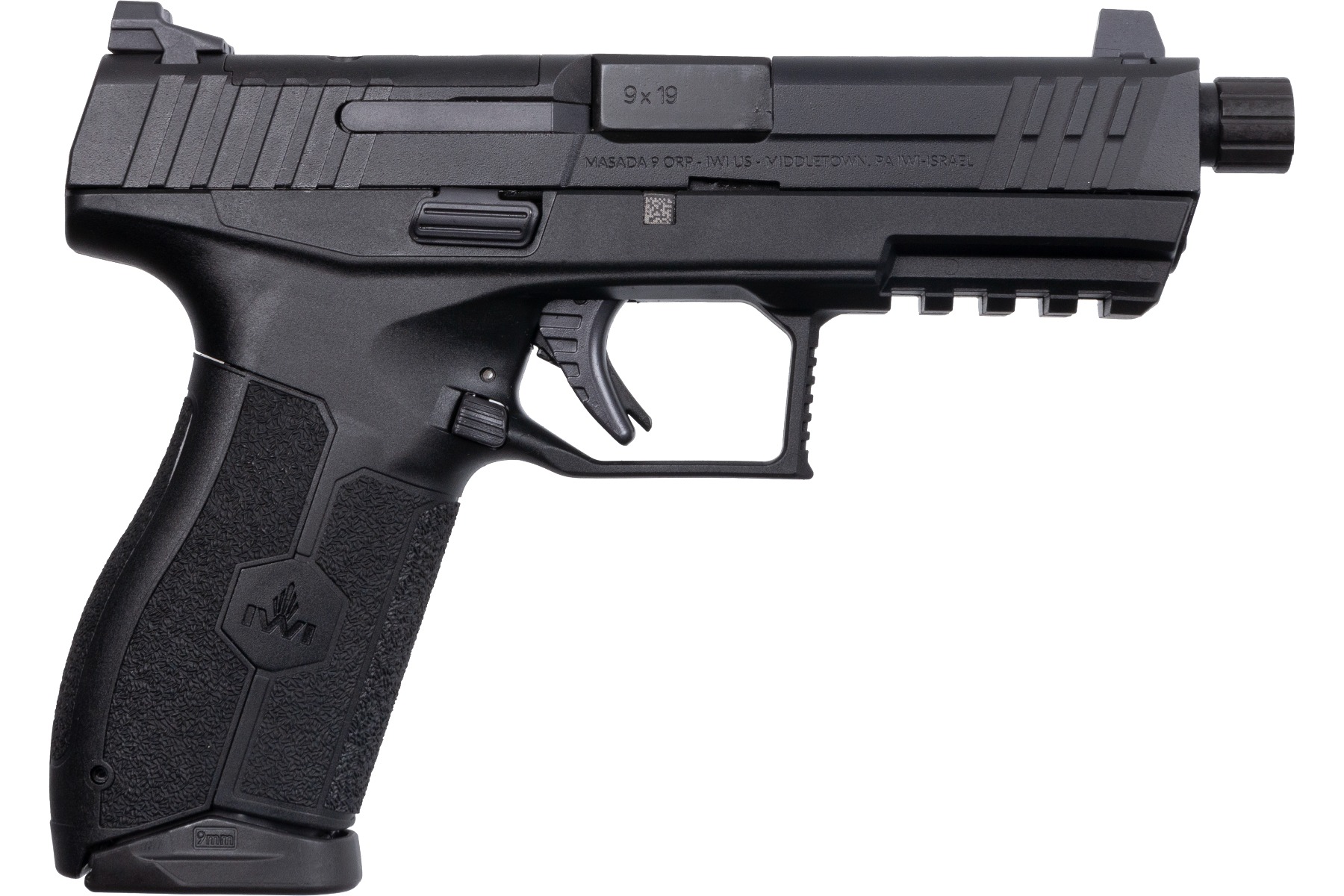 IWI MASADA Pistol 9mm 2 17/rd Magazines 4.6" Threaded Barrel Black Optics Ready 3-Dot Sight