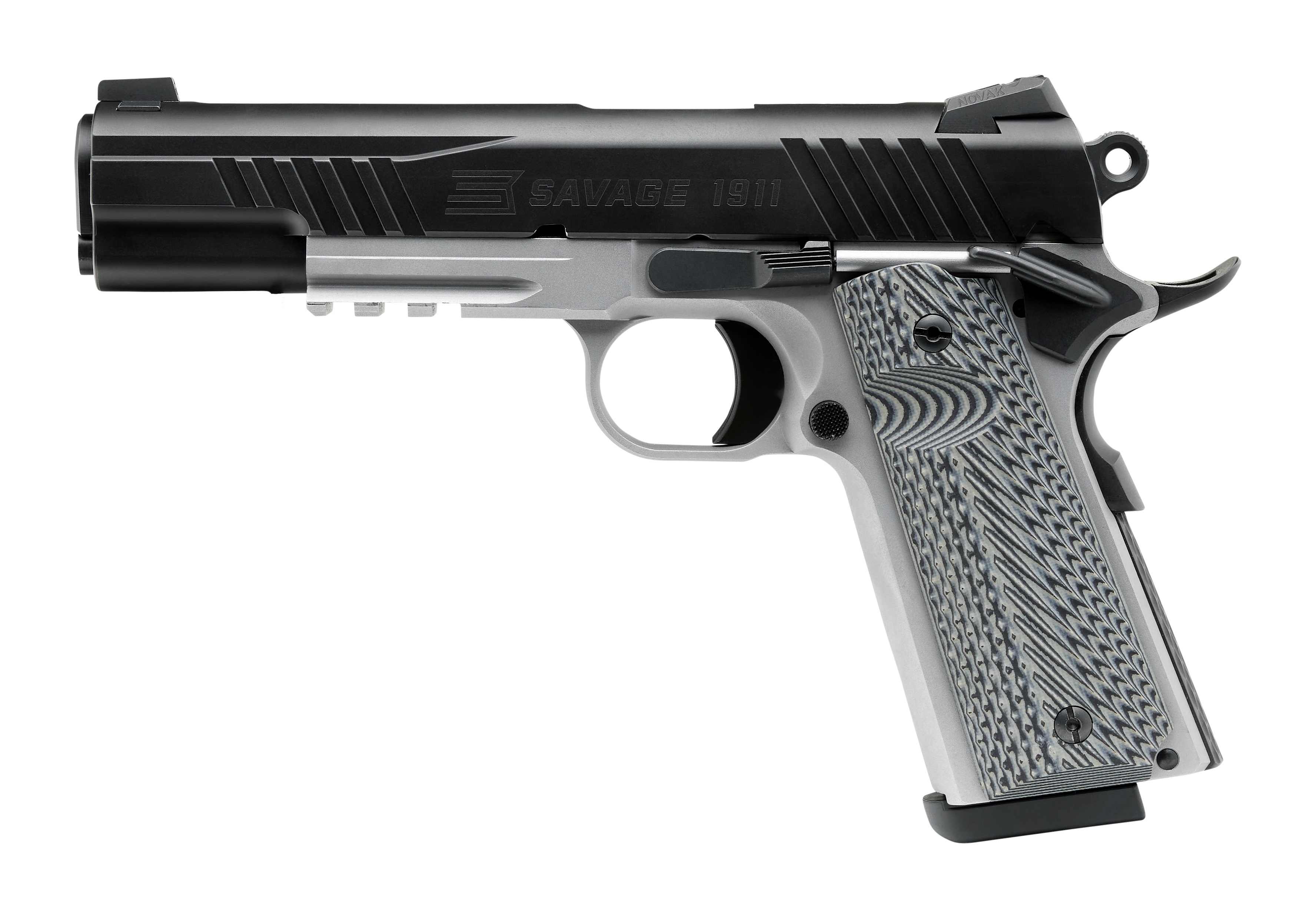 Savage 1911 Gov't Style Handgun 9mm Luger 10rd Magazines (2) 5" Barrel Black and Stainless with Rail