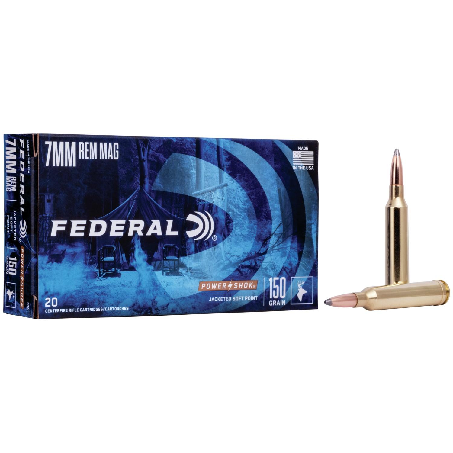 Federal Power-Shok Rifle Ammunition 7mm Rem Mag 150 gr SP 3110 fps 20/ct