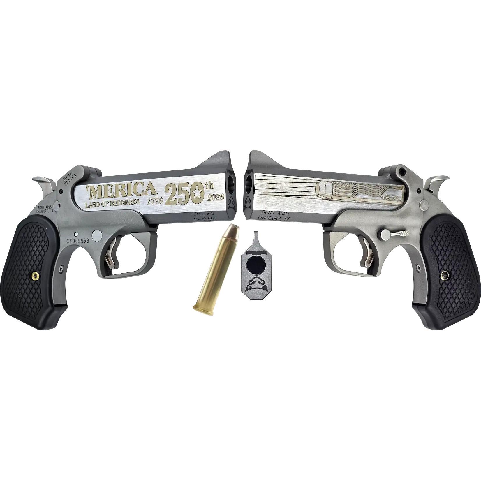 Bond Arms 250th 'Merica Derringer .45-70 Govt 1rd Capacity 4.25" Stainless Barrel Rough Finish B6 Extended Grip