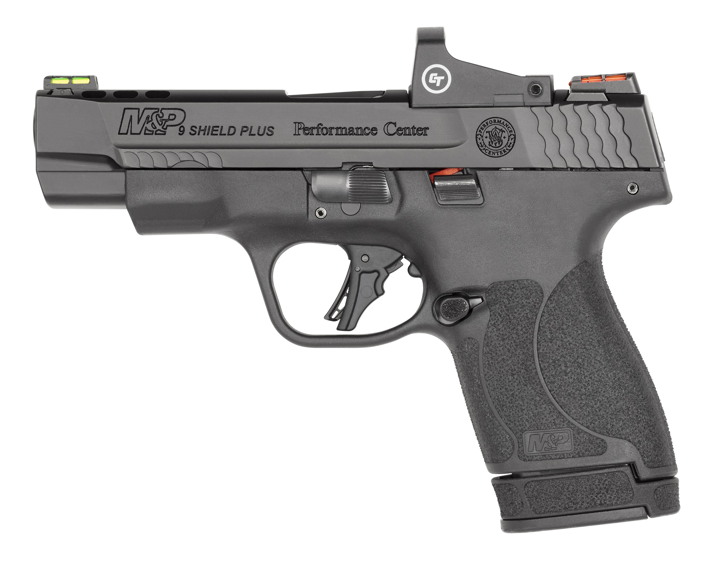 Smith & Wesson Inc. S&W Performance Center M&P 9 Shield Plus Crimson Trace Handgun 9mm Luger 10rd & 13rd Magazines (2) 4" Ported Barrel Black