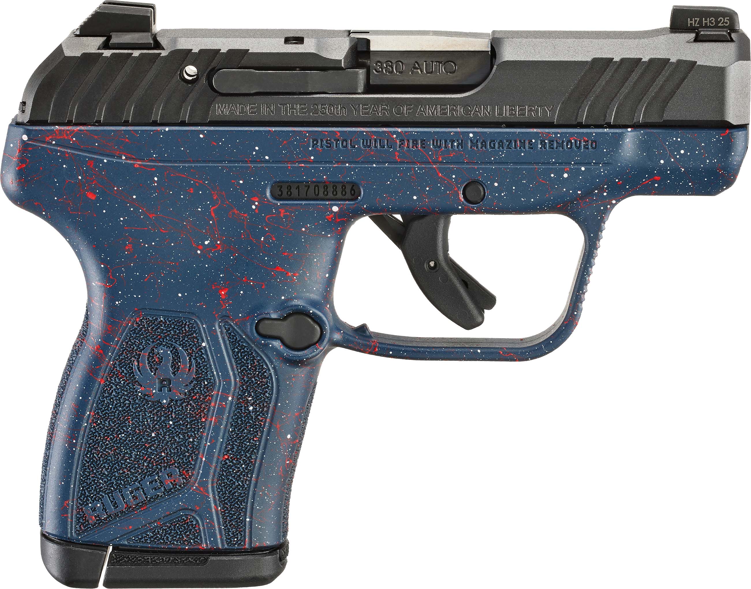 Sturm Ruger & Co Ruger 250th Anniversary LCP Max Handgun .380 Auto 10rd Magazine 2.8" Barrel Tritium Front Sight Liberty Blue w/Splatter Grip