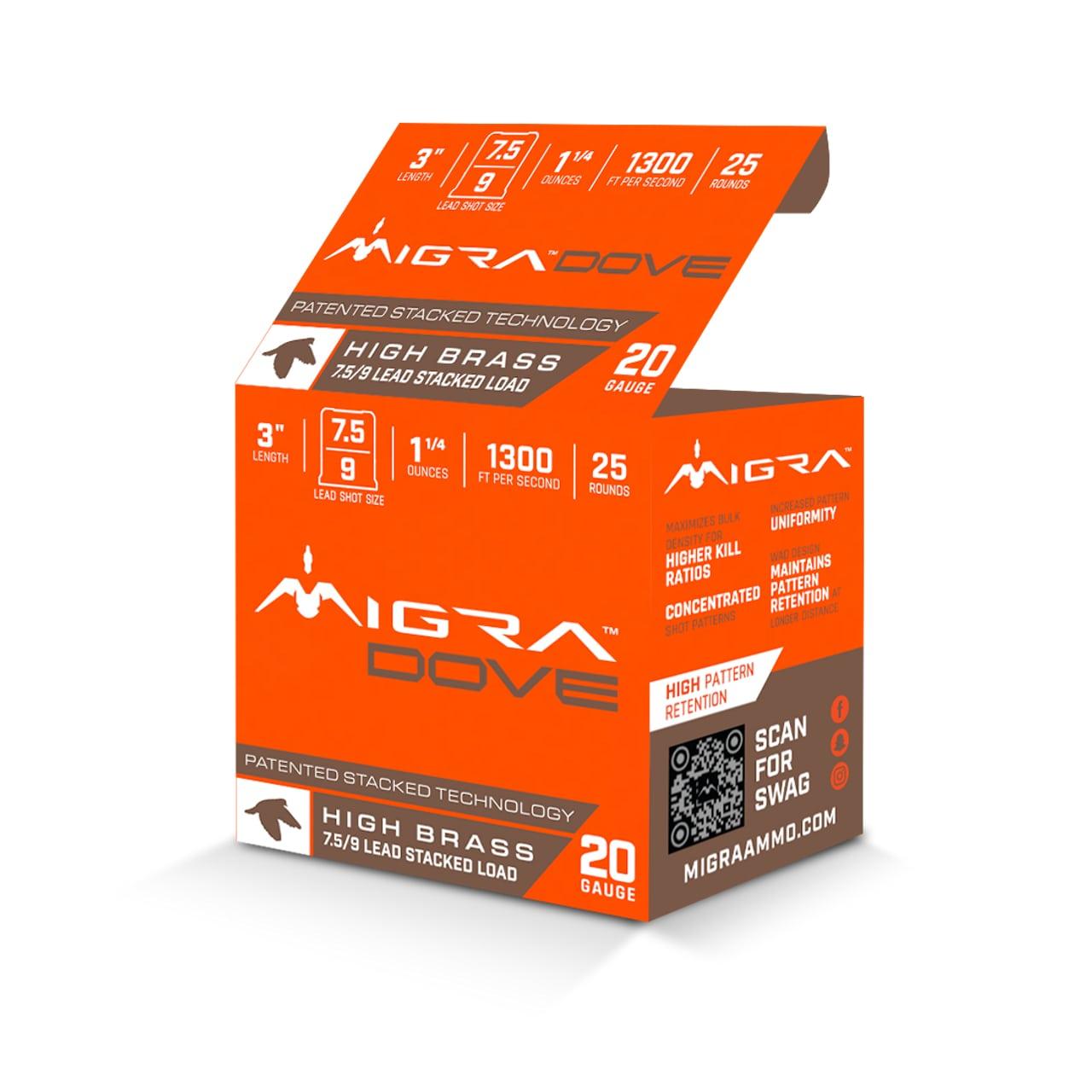 Migra Ultimate Dove Hi-Brass Lead Shotshells 20ga 3" 1-1/4oz #7.5 & 9 Shot 25/ct