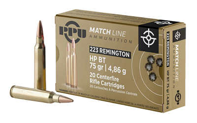 TRZ Trading Inc. PPU Match Rifle Ammunition .223 Rem Match 75 gr HPBT 2720 fps 20/ct