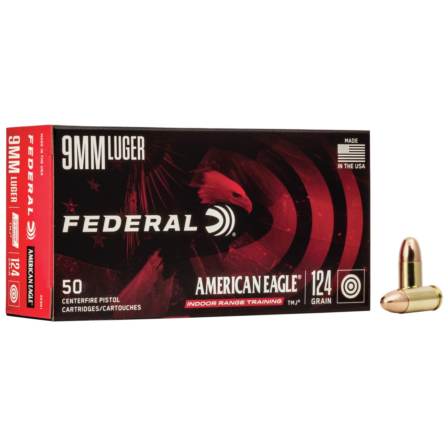 Federal Cartridge Co. American Eagle IRT Handgun Ammunition 9mm Luger 124 gr. TMJ 1120 fps 50/ct
