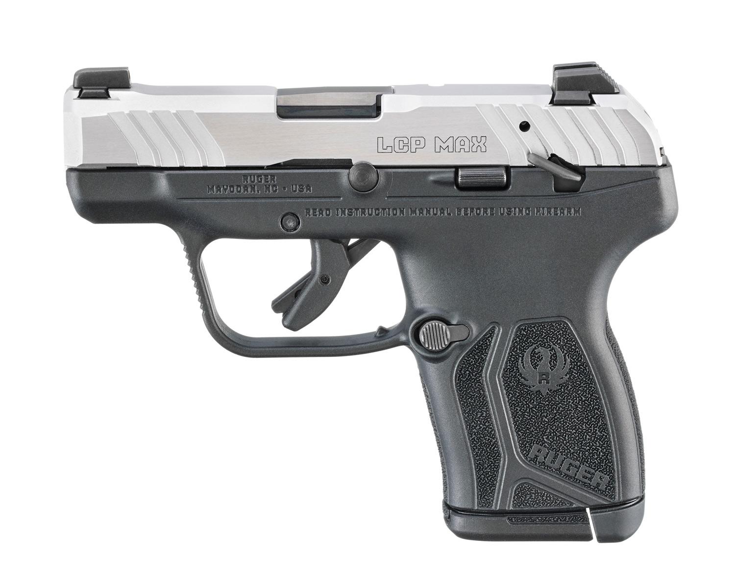 Sturm Ruger & Co Ruger LCP MAX Handgun .380 Auto 10rd Magazine 2.80'' Black Oxide Barrel Loaded Chamber Indicator Stainless Slide/Black Grip Thumb Safety