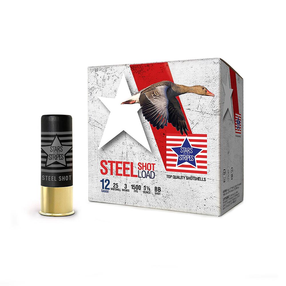 TRZ Trading Inc. PPU Stars & Stripes Steel Shotshell 12ga 3'' 1-1/8 oz 1500 fps #BB 25/ct
