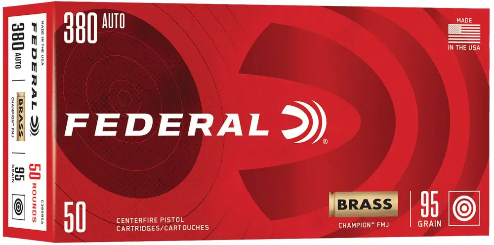 Federal Champion Handgun Ammunition .380 Auto 95gr FMJ 990 fps 50/ct