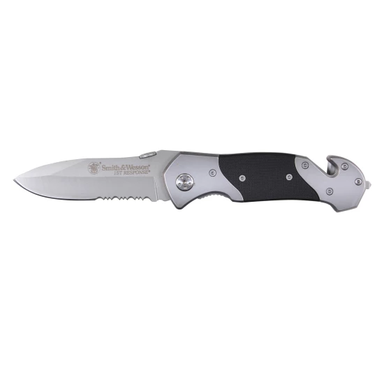 Battenfeld Knives Smith & Wesson 1st Response Drop Point Folding Knife 3 3/10" Blade Black and Silver